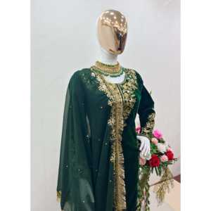 Top de terciopelo de fiesta para mujer de diseñador con conjunto Dupatta estilo Pent elegante - Product Image 1