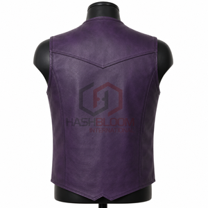 Chaleco PERRY BURRY Modelo 2025 de Alta Gama para Hombre, Cuello en V, Cierre de un Botón, Mezclilla Negra, Cuero Vacuno Ecológico, Estilo Inglés - Product Image 2