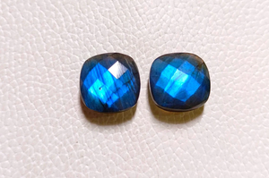 Blue Flash Labradorite <b>Cushion</b> Checker Cut Loose Gemstone Pair 15mm Double Sided Faceted Stone For Jewelry Making Flat <b>Back</b> - Product Image 5
