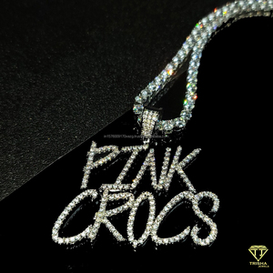 Custom " Pink " <b>Letter</b> Pendant Necklace Iced Out Moissanite Diamond Tennis Chain Hip Hop Jewelry - Product Image 2