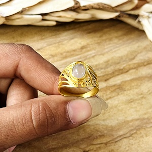 Latest Design Moonstone <b>Rings</b> Boho Brass <b>Ring</b> Women 18k Gold Plated Filigree Vintage Band <b>Dainty</b> Swirl Design Wholesale/OEM/ODM - Product Image 3