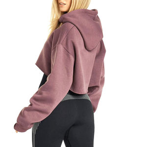 Sweat-shirt court à capuche noir pour femme, manches longues, tricoté, uni, décontracté, respirant, en polyester, pour l'hiver - Product Image 4