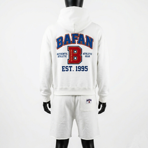 Ensemble sweat à capuche et short en molleton de coton et polyester 340 GSM, blanc, pour homme, avec broderie appliquée et logo personnalisé - Product Image 5