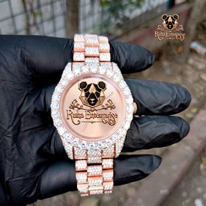 <b>Mens</b> Modern Luxury Moissanite Quartz <b>Watch</b> with Brilliant Stone Detailing Stainless Steel Frame Decorative Dial Statement <b>Wrist</b> - Product Image 3