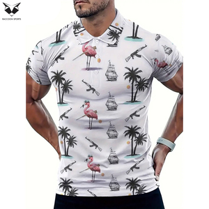 เสื้อโปโลแขนสั้นพิมพ์ลายฟลามิงโกและต้นไม้สำหรับผู้ชาย สำหรับฤดูร้อน กีฬากลางแจ้ง เสื้อโปโลพิมพ์ลายสำหรับผู้ชาย - Product Image 3