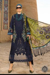 En gros, Ensembles 3 pièces pour femmes, Salwar Kameez pakistanais en tissu Lawn avec broderie au col, Salwar uni en tissu Lawn et Dupatta, style décontracté d'été - Product Image 4