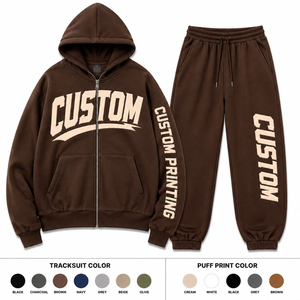 Ensemble de survêtement tendance pour homme, de qualité supérieure, coupe oversize, épaules tombantes, sweat à capuche zippé et pantalon de jogging, deux pièces, impression de logo personnalisée - Product Image 1