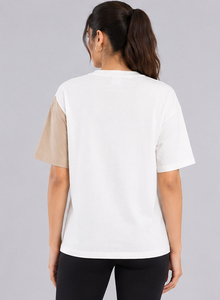 เสื้อยืดทรงหลวมไหล่ตกสำหรับผู้หญิง เสื้อยืดลำลองคอกลมทรงโอเวอร์ไซส์ แขนสั้น - Product Image 3