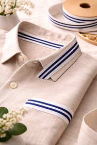 ริบบิ้นตกแต่งโพลีเอสเตอร์ 100% ลายทางสีขาวน้ำเงิน กว้าง 20 มม. ยี่ห้อเนลกามัล อินดัสทรีส์ ทนต่อการหดตัว เหมาะสำหรับตกแต่งเสื้อผ้าและบรรจุภัณฑ์ - Product Image 3