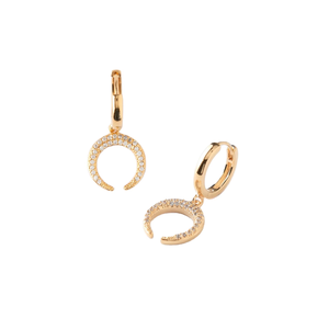 Boucles d'oreilles pendantes demi-lune en or 14 carats avec diamants naturels |   Boucles d'oreilles pendantes en diamant couleur I/GH pour femme |   Bijoux élégants de luxe pour cadeau - Product Image 3