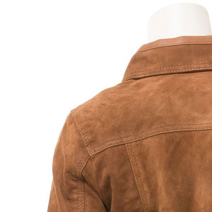 Women's Brown Suede <b>Trucker</b> <b>Jacket</b> Full Sleeve Turn-down Collar Button Closure Autumn Wear - Product Image 4