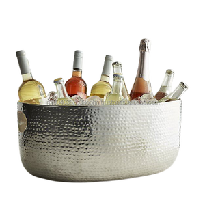 Elegante artesanía de moda de doble pared de acero inoxidable martillado ovalado vino bañera Bar accesorios enfriador de bebidas para exportaciones - Product Image 3