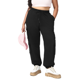 Pantalones de algodón extragrandes, pantalones deportivos extragrandes, joggers para mujer, con bolsillos tipo cargo, holgados, personalizados con serigrafía. - Product Image 1