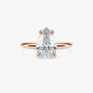 Anillo de compromiso solitario de oro macizo de 14 quilates con diamante de laboratorio de 2 quilates con corte en pera para mujer - Product Image 3