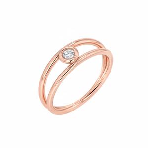 Anillo Solitario Redondo con Doble Banda y Engaste de Bisel en Oro Puro de 14K con Diamante Cultivado en Laboratorio, Anillo de Compromiso de Doble Aro para Uso Diario - Product Image 2