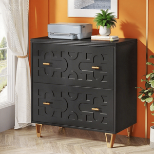 Armoire de classement latérale moderne noire et dorée à 2 tiroirs pour bureau à domicile - Product Image 6