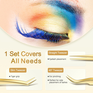Kit d'équipements pour cils classiques et russes, pinces à cils couleur or pour les artistes professionnels en extension de cils - Product Image 5