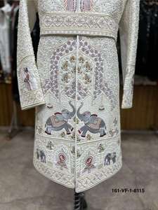 Sherwani pour homme en soie Vergo de qualité supérieure, motif floral étoilé, col mandarin infroissable, tenue de mariage festive multicolore - Product Image 4