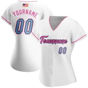 Camiseta de Softbol Personalizada con Bandera Americana en Blanco, Azul Claro y Rosa para Mujer, Transpirable, Absorbente de Humedad, Ropa Deportiva de Equipo, Uniformes al por Mayor - Product Image 1