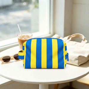 Striped Large Reusable Canvas Cosmetic <b>Bag</b> Zipper Makeup Pouch for <b>Organizer</b> Portable <b>Travel</b> Case for Women - Product Image 4