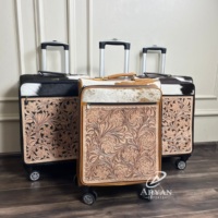 Valises de voyage à roulettes de luxe unisexe en cuir de vachette véritable durable 2026, nouveau motif floral, bagages à roulettes en cuir repoussé