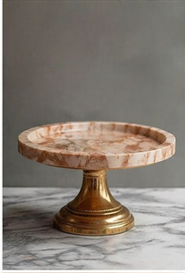 Natural White <b>Marble</b> & Acacia Wood Two-Tone <b>Cake</b> Pedestal Elegant Dessert Display <b>Stand</b> - Product Image 6