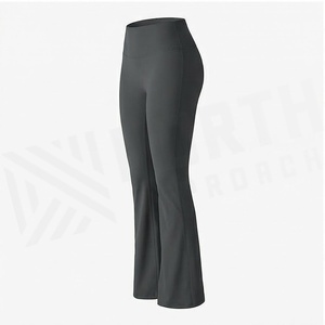 Pantalon de yoga taille haute évasé longueur cheville, couleur unie, sans couture, extensible dans les quatre sens, en Spandex et Polyester, pour femme - Product Image 3