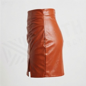 Minifalda de Cintura Alta para Mujer, de Piel Sintética, con Abertura Lateral, Color Sólido Brillante, Diseño Sexy, para Todas las Temporadas - Product Image 3