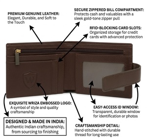 Cartera de Cuero Genuino para Hombre Wriza Premium, Elegante y Duradera, con Cierre Seguro, Hecha a Mano en India - Product Image 4