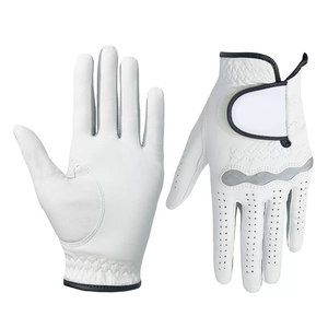 Gants de course en cuir blanc à doigts entiers avec design respirant, fermeture auto-agrippante, unisexe, pour usage extérieur - Product Image 1
