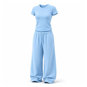 Women's Streetwear <b>Set</b> Trendy Lounge Wear Wide Leg Pant Outfit Premium Soft Material Private Label OEM - Product Image 6