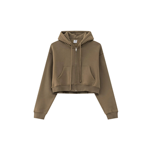Sweat à capuche court rose pour femme, fermeture éclair intégrale, poche avant, en molleton, idéal pour l'automne, doublure en molleton brossé, finitions côtelées - Product Image 5