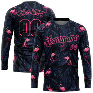 customized Premium Tropical-Flamingo Black <b>Red</b> Baseball Jersey Long Sleeve Supplier Custom Sublimation Sports <b>Top</b> & Men's Shirts - Product Image 2