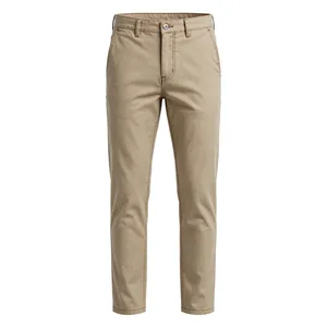 <b>Men's</b> Beige Cotton Pants Regular Fit Full Length Breathable Stonewashed Midweight Elastic Waist Mid Rise Casual <b>Summer</b> <b>Trousers</b> - Product Image 1
