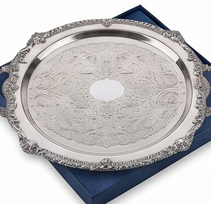 Bandeja de Metal Estilo Vintage para Servir Alimentos, con Diseño Floral Grabado y en Relieve, Utensilios de Cocina, Bandeja Decorativa para el Hogar y Hoteles - Product Image 5