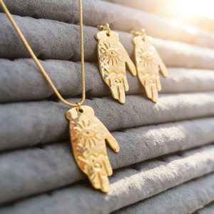 สร้อยคอลายปาล์มแบบยูนิเซ็กซ์พร้อมโลหะชุบทองแท้ 18K และโซ่ลายงู 1 ชุดเครื่องประดับ - Product Image 2