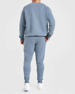 Ensemble de survêtement homme 2 pièces en coton épais de qualité supérieure, pull et pantalon de jogging bleus personnalisables - Product Image 4