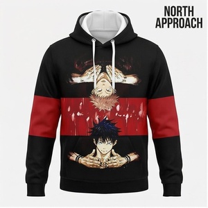 Sudadera con Capucha para Hombre NORTH APPROACH, Diseño Anime, Estampado Negro y Rojo, con Bolsillo, Estilo Casual, Corte Regular, Estilo Otoñal - Product Image 1