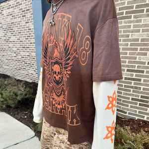 Factory Custom logo Printed Heavyweight 100% Cotton <b>Tshirts</b> Sunfaded Vintage Washed Men Double Layer Long Sleeve T-shirt - Product Image 4