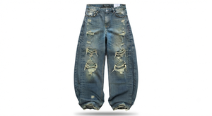 Jeans de Algodón 100% para Hombre, Corte Holgado, Estilo Vintage, con Logotipo Personalizado, Lavado, Desgastado, de Pierna Ancha, para Tallas Grandes - Product Image 2