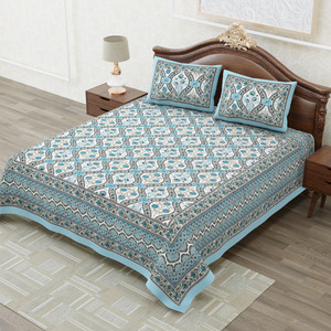 Jaipuri Heritage King Size Cotton Bedsheet Blue Ethnic Floral Pattern <b>Bed</b> Cover for Home Hotel and Resort - Product Image 2