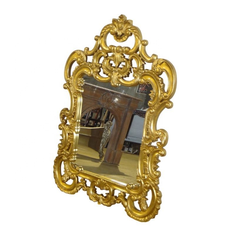 ミラー インドネシア製 アンティーク 壁の装飾のためにインドネシアのジェパラで刻まれ、設計された金塗装の