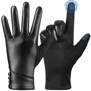 Guantes de Cuero Vintage con Pantalla Táctil para Invierno, Guantes de Moda para Mujer de Piel de Oveja Genuina, Suaves, para Deportes, Actividades al Aire Libre, Fiestas, Viajes - Product Image 1