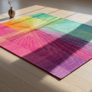 Hand Tufted Wool Area Rug Modern Multi Color Sunburst Abstract Design Dense Plush Fiber <b>Fluffy</b> Soft Non-Slip Eco-Friendly <b>Carpet</b> - Product Image 6