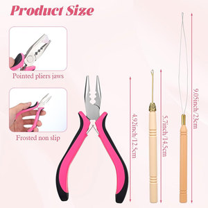 Pince professionnelle pour extensions capillaires, kit d'outils pour extensions à perles, pince micro-anneaux en acier inoxydable à 3 trous, enfileur de boucles, crochet de tirage - Product Image 2