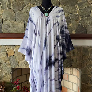 เดรสยาวผ้าเรยอนย้อมสีครามแบบชิโบรี ทำมือ ทรงหลวม ไซส์พลัส สไตล์โบฮีเมียน - Product Image 1