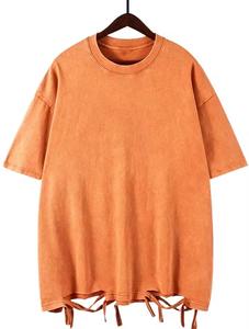 Camiseta Casual de Hombre Oversize de Manga Corta con Cuello Redondo, Tejido de Poliéster, Antipilling, 250g, con Detalles de Lazos en la Parte Inferior - Product Image 3