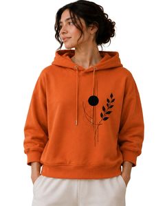 เสื้อฮู้ดดี้ผู้หญิงไซส์ใหญ่สีส้ม พิมพ์ลายกราฟิกตามสั่ง ผ้าฝ้ายฟลีซ เสื้อฮู้ดแบบสวมหัว สตรีทแวร์ลำลอง ทรงหลวมไหล่ตก - Product Image 1
