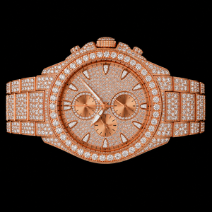 Montre à quartz pour homme en acier inoxydable couleur or rose, cadran serti de pierres scintillantes, chronographe à trois sous-cadrans, montre de luxe tendance - Product Image 2