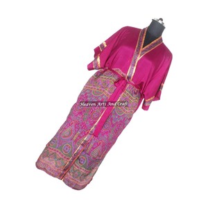 KL004 Kimono Sexy de Seda para Mujer, Cuello en V, con Cordón Ajustable, Estilo Bohemio, Tela de Sari de Seda Reciclada, Ropa de Dormir para Invierno y Otoño - Product Image 6